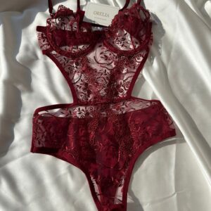 Bordo Nakışlı Dantel Body - Görsel 5
