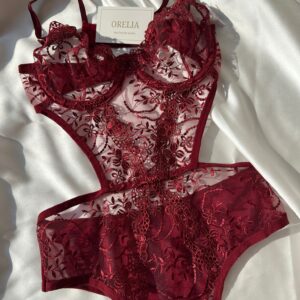 Bordo Nakışlı Dantel Body - Görsel 4